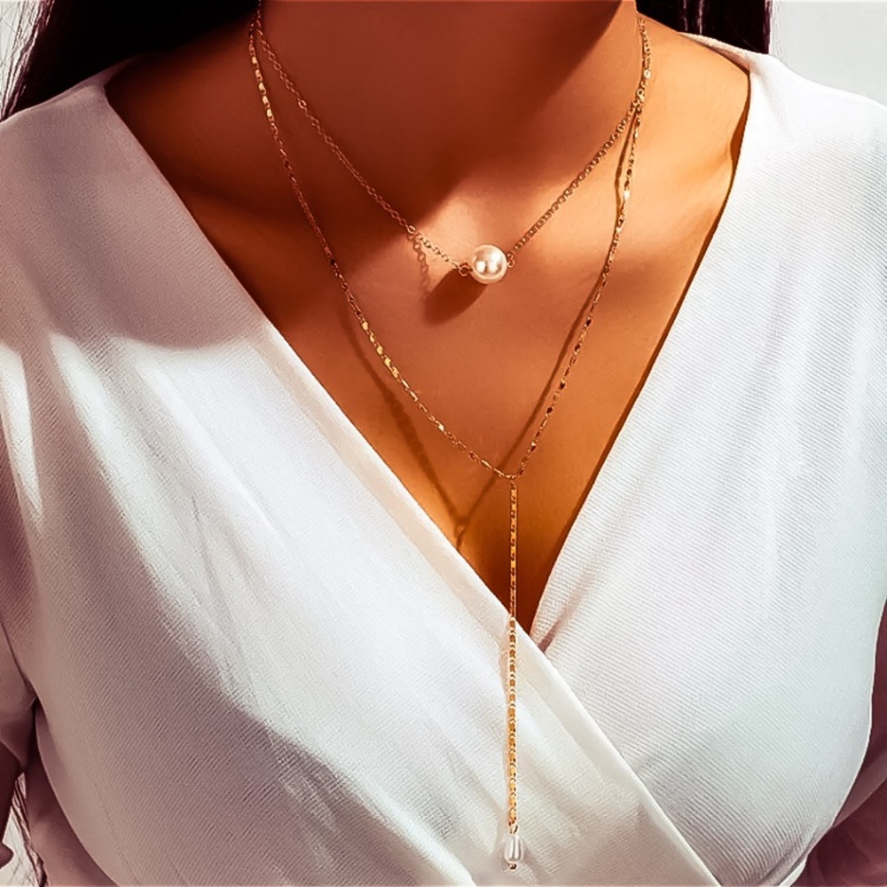 ⚜️[𝟯/$𝟭𝟴]⚜️2 Layered Gold Pearl Drop Choker NEW - Picture 3 of 7